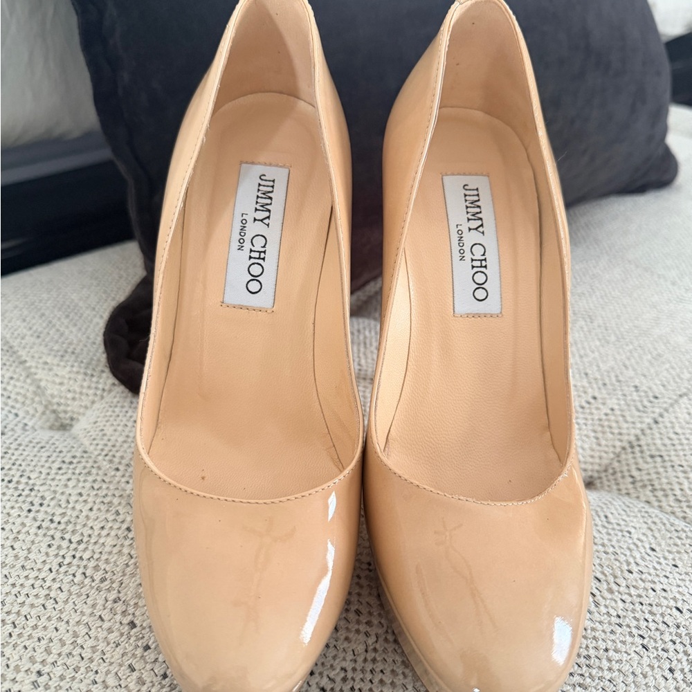 Jimmy Choo Nude Patent Leather Heels